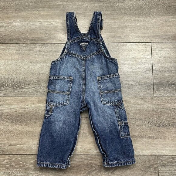 OshKosh B'gosh Overalls All over Denim Size 6 months Carpenter Style Plaid Lined - Picture 2 of 5